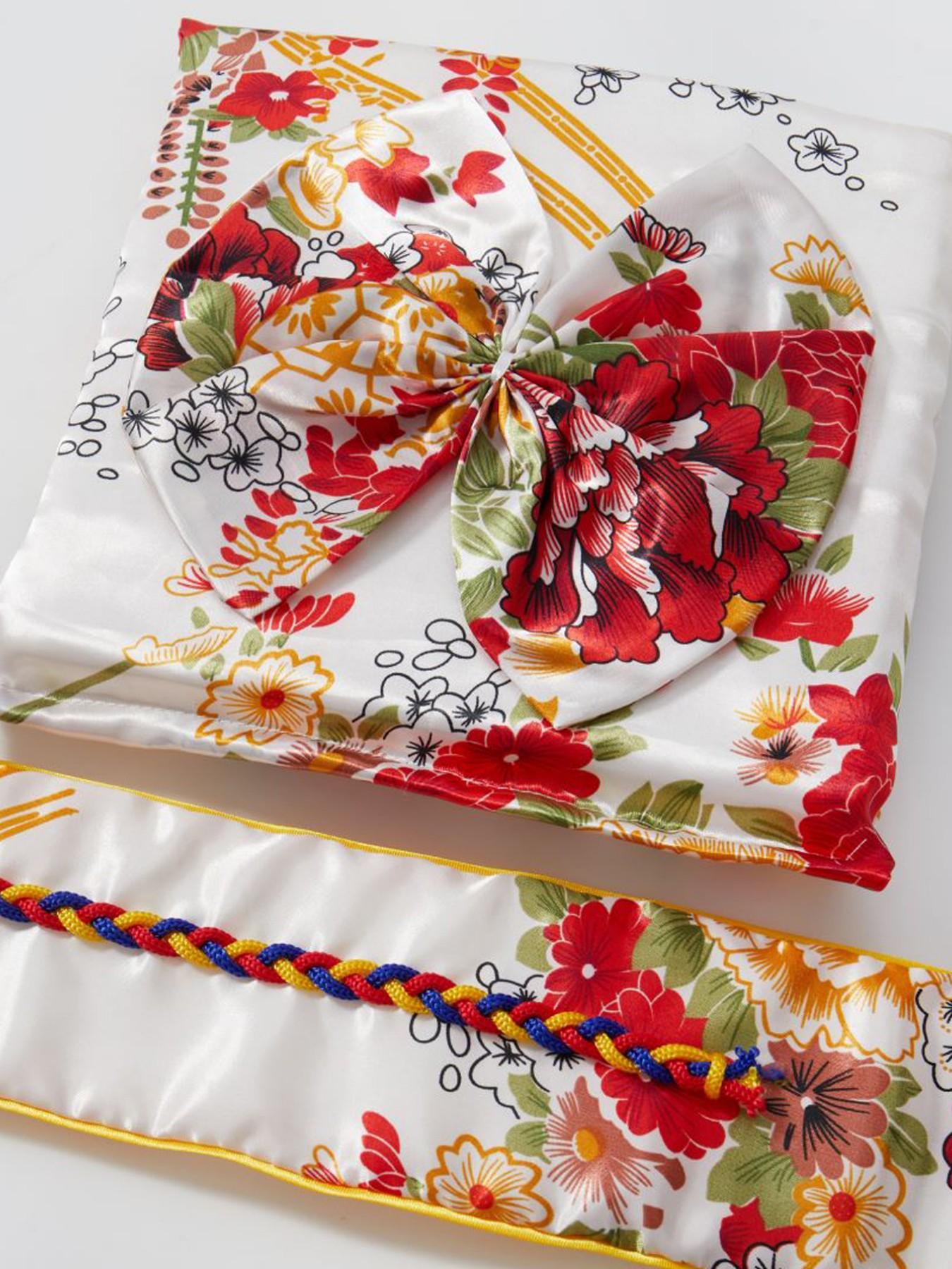 Girls Japanese Floral Satin Kimono Robe Kids Yukata Dress with Obi Children’s Bathrobe Traditional Costume for Cosplay Birthday Party  Photoshoots Cultural Festival School Event Photoshoots & Daily Loungewear Ideal Gift for Girls