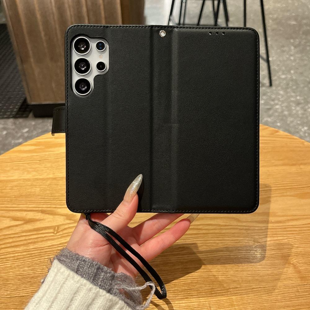 Matte PU Leather Flip Case for Samsung Galaxy – 2-in-1 Magnetic Cover w/ 3 Card Slots + Wallet, Stand Function, Anti-Drop, Lanyard | 5 Colors | Fits S22 Ultra S23 FE S24 Plus S25 EDGE S26 Ultra