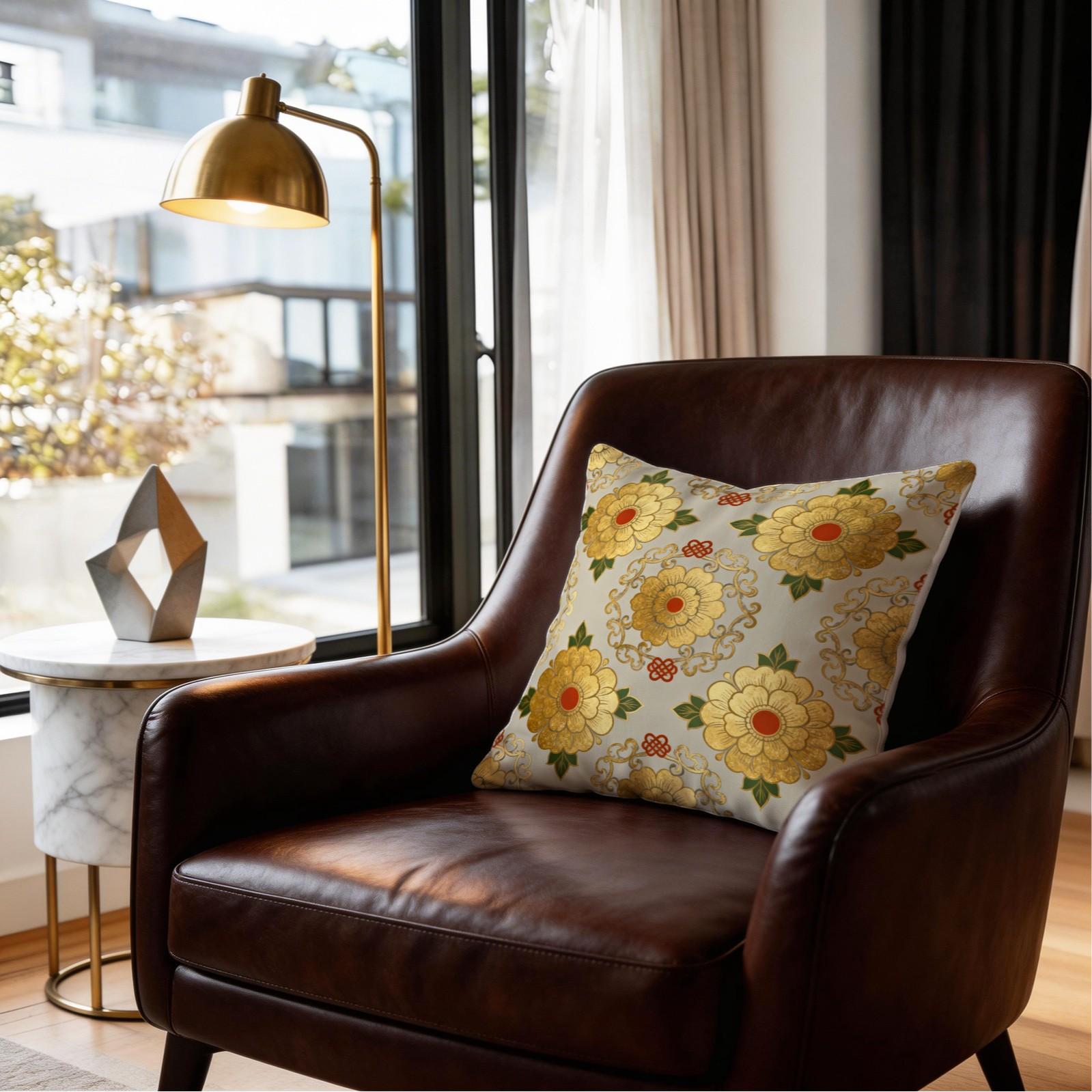 1 Pack 18×18 Inch Vintage Floral Pattern Throw Pillow, Classic Asian Style Decorative Accent Pillow, HD Digital Print Non-Fading Soft Decorative Cushion with Invisible Zipper for Couch, Sofa, Bed, Living Room and Bedroom