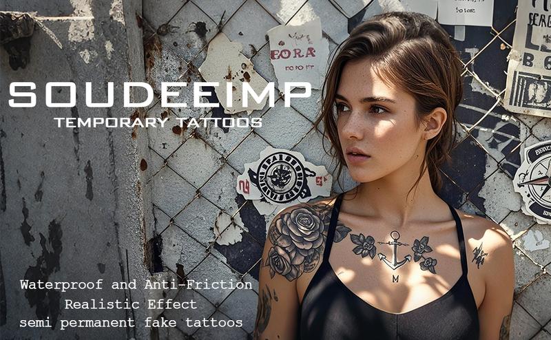 6 sheets Large temporary tattoos men,,fake tattoos,Containing 1 One Mexican Style Font Elements and 5 Random Styles, Lasting for 7-15 Days, long lasting temporary tattoo arm,Herbal Tattoo Stickers,tatuajes temporales,realistic temporary tattoos