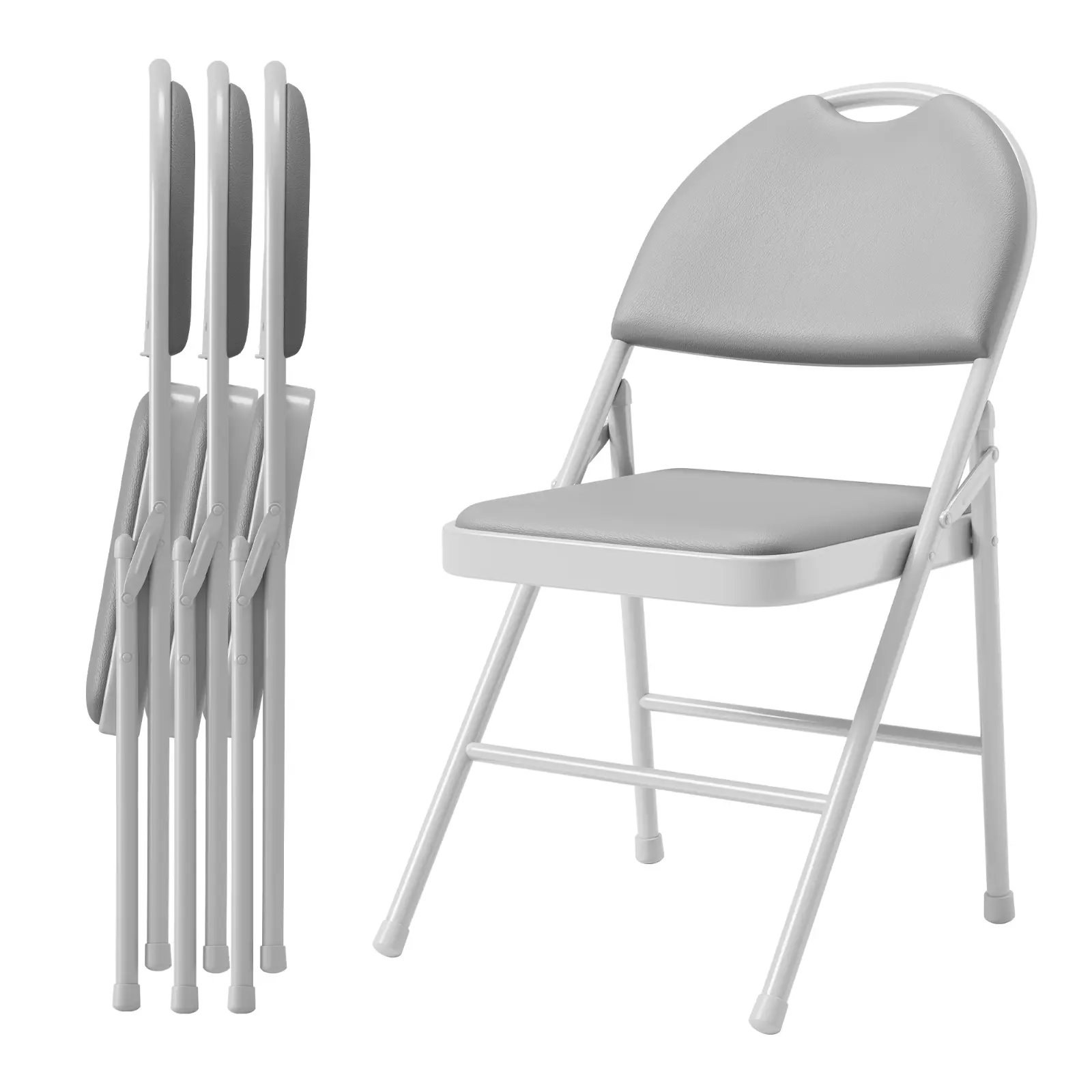 4 Pack Folding Chairs with PU Leather Padded Cushion – Heavy Duty 350 Lbs Capacity, Ergonomic Metal Frame, Portable Stackable Seats for Home, Office & Party