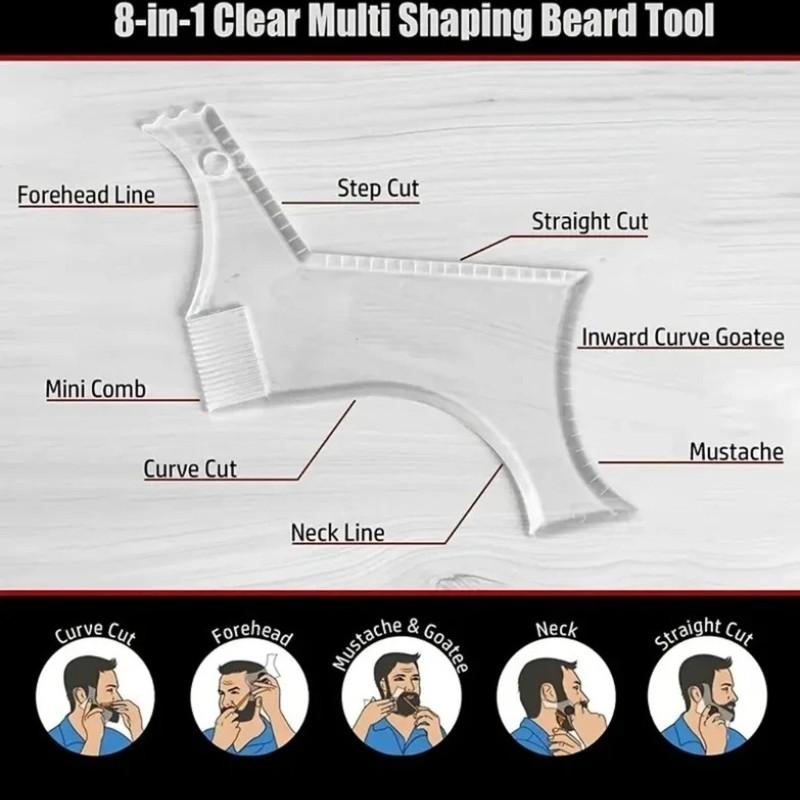 8 in 1 Clear Beard Shaping Tool With Comb, Thickened Beard Guide Shaper, Black Multifunctional Styling Template For Goatee Mustache Sideburn, Grooming Tool, Hair Styling Tools