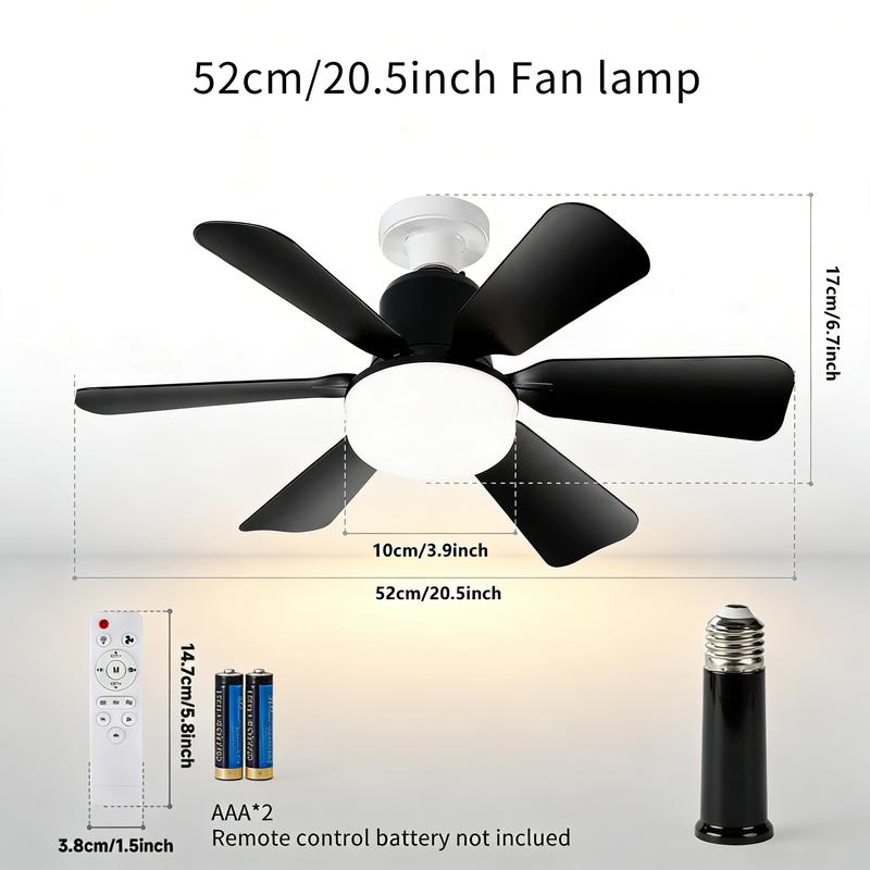 20.5" E27 Socket Ceiling Fan Light 30W-3-Speed Dimmable LED Fan Light,Silent Remote Control for Kitchen Garage Workshop