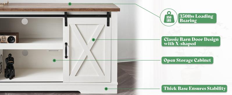 VanAcc 66" Farmhouse TV stand for 75 Inches TVs, Entertainment Center with Sliding Barn Door and Adjustable Shelf & Feet, Console Table with Storage