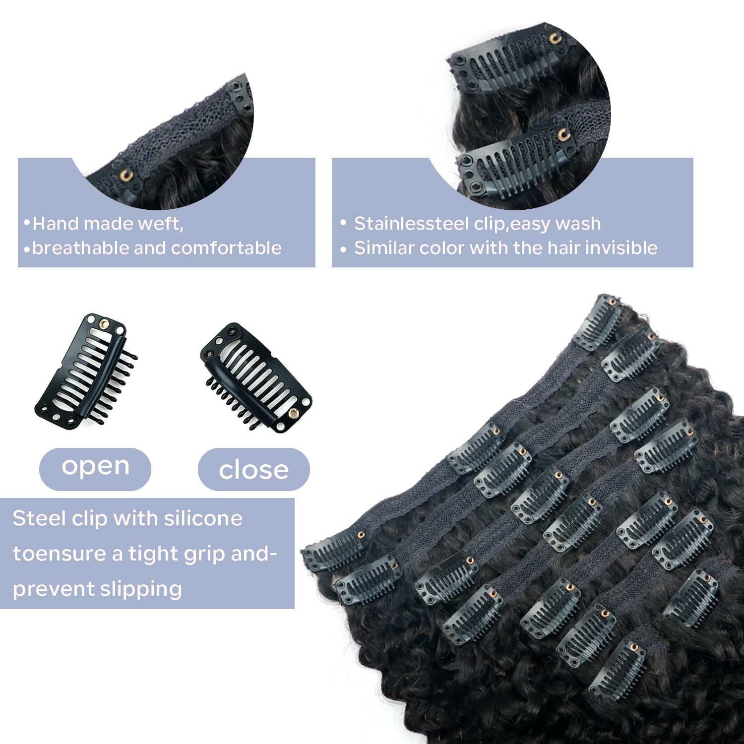 STERLY Burmese Curly 18 Clips In Hair Extensions Natural Color Brazilian 100% Real Human Hair 8 Pieces for Women PU Clip In Curly Wave Hair Extensions Human Hair Extension 8 Count with 18 Clips 120 g/ Set 240 g/2 Set