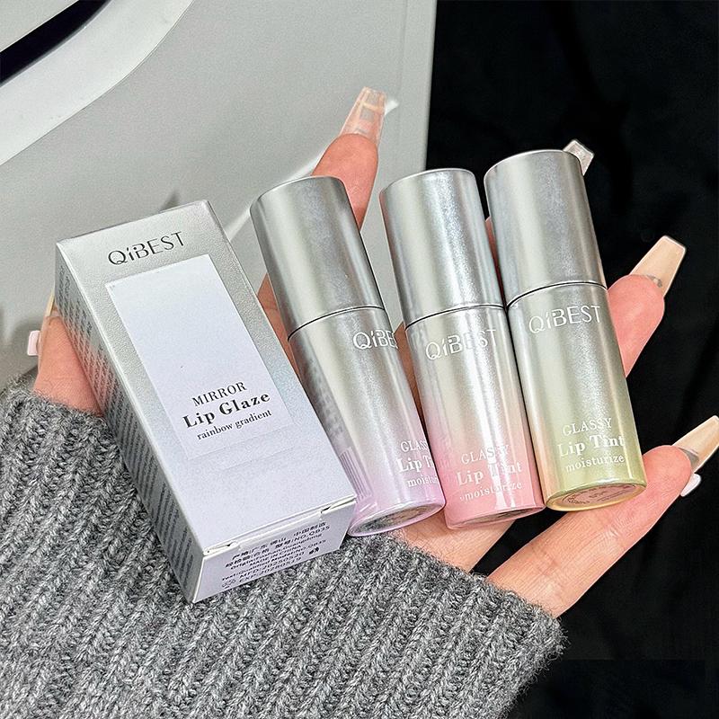 Rainbow Gradient Mirror Lip Gloss, Pure Desire Fruit Lip Highlighter, Pinkish Glow, Suitable for Mirror Makeup Effect, Long-Lasting, Formaldehyde Free