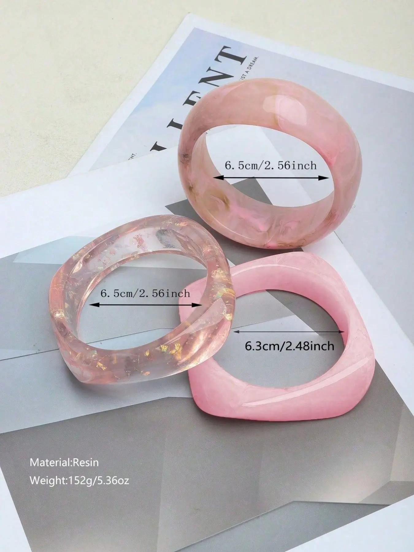 3pcs/Set Pink Acrylic Bracelet Set, Elegant Minimalist Dye Bangle Combination, Can Be Worn Alone Or Stacked, Suitable For Daily Wear And Vacation