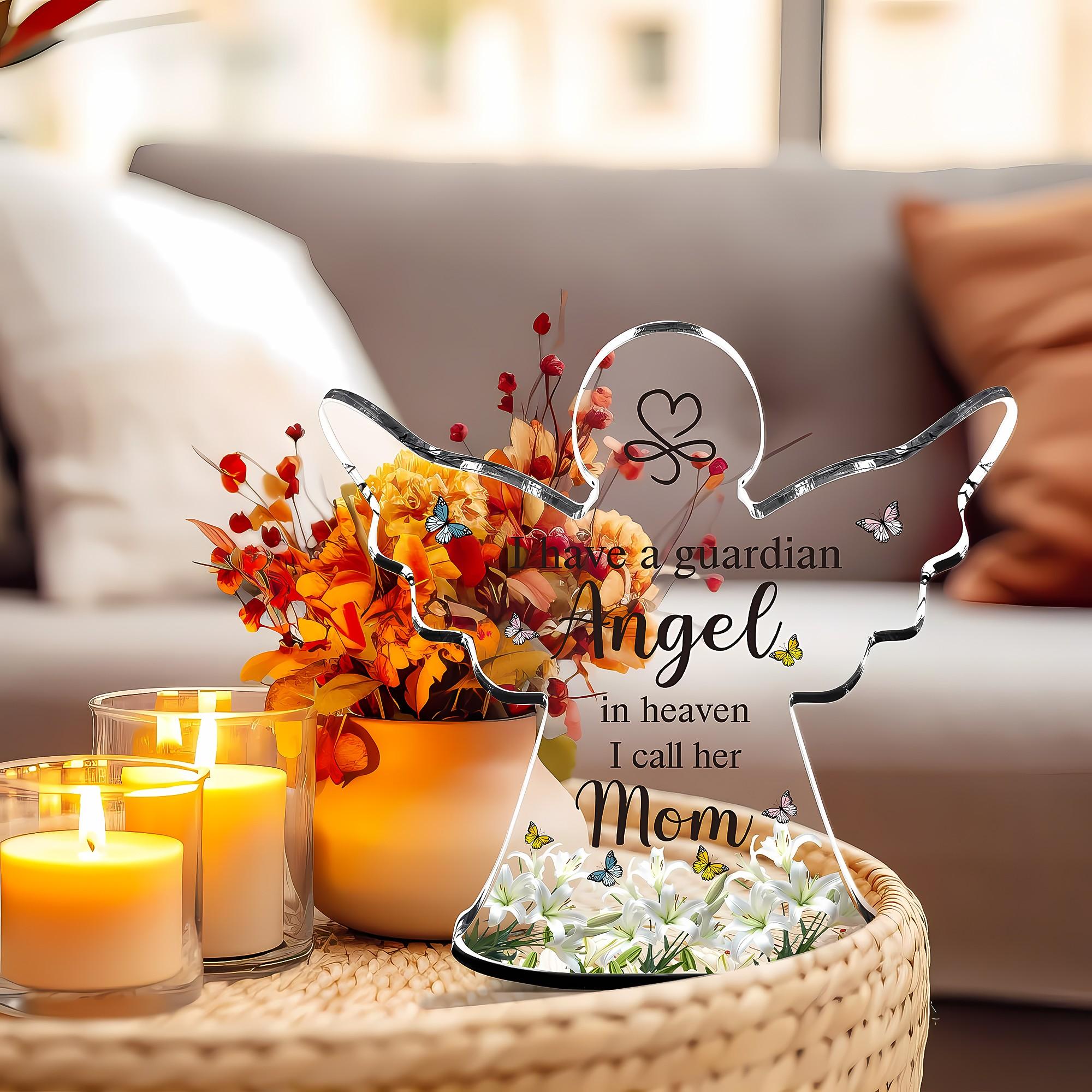Sympathy Acrylic Angel Plaque Gift, Memorial Guardian Angel Mom Decor Sign, Bereavement Inspirational Mini Room Home Decor, Mothers Day Birthday