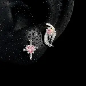 1 Pcs Pink Cross Angel Wing Ear Bone Nail For Women Stainless Steel Y2K Fashion Piercing Earrings Gift