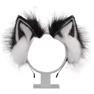 Realistic Fox Wolf Cat Ears Headband Soft Plush Cosplay Hair Accessory for Anime Halloween Party Costume Pet Play