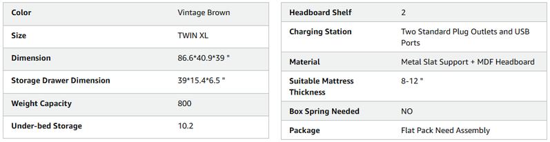 LIKIMIO Twin/Twin XL Bed Frames with Drawer, Storage Headboard with Outlets, No Box Spring Needed, Easy Assembly