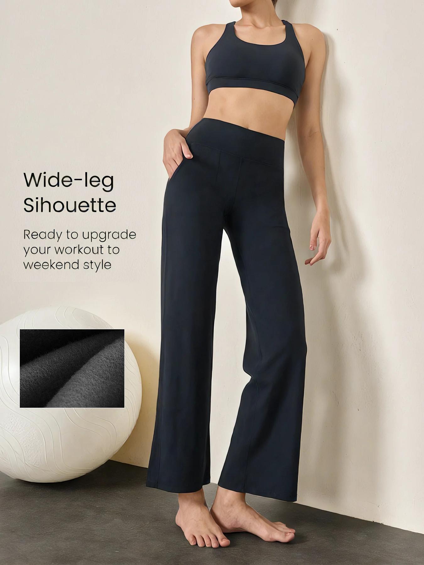 3PCS Pure Color Fleece Yoga Pants, High-Waisted Straight-Leg Jumpsuit Style Minimalist Bottoms Everyday Pants Womenswear Basic