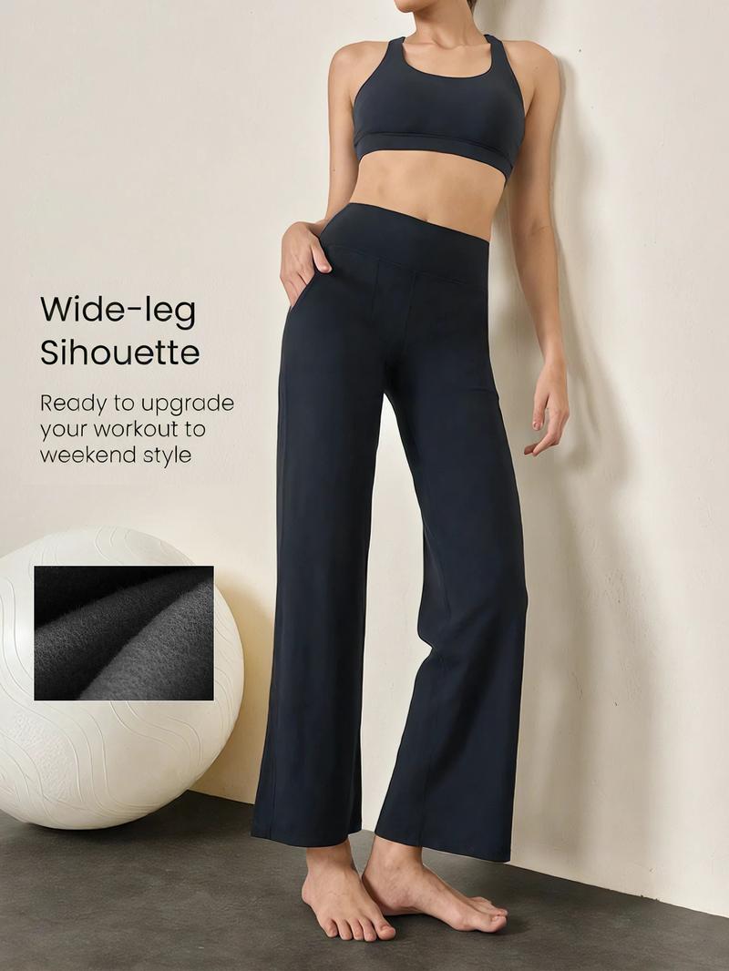 3PCS Pure Color Fleece Yoga Pants, High-Waisted Straight-Leg Jumpsuit Style Minimalist Bottoms Everyday Pants Womenswear Basic