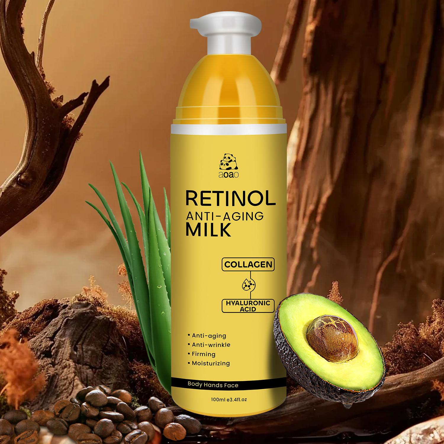 Retinol Lotion with Collagen, Hyaluronic Acid, and Caffeine, Firming Anti-Wrinkle Moisturizer for Face and Body, 100ML