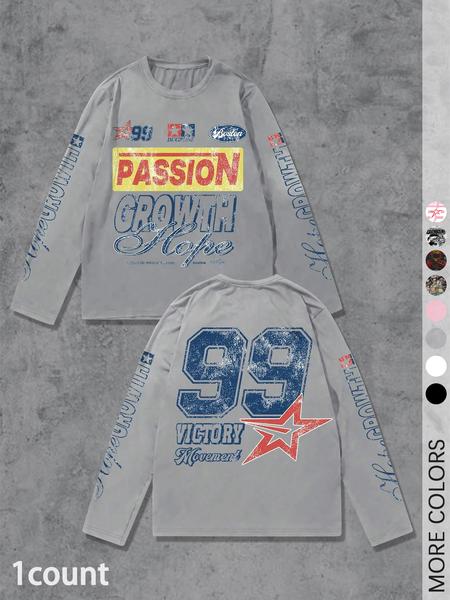 Men's Letter ＆ Number Print Long Sleeve Tee, Regular Fit Casual Street T-shirt for Daily Wear, Men's Top for All Seasons