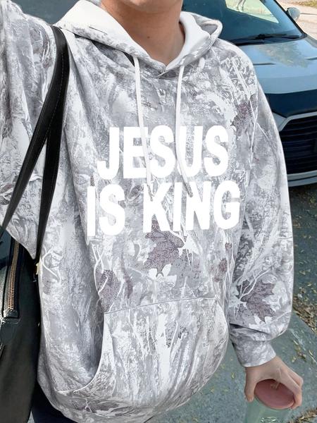 Jesus Is King Unisex Casual Graphic Hoodie, Branch Print Long Sleeve Loose Fit, Fall Fashion Street Style Womenswear