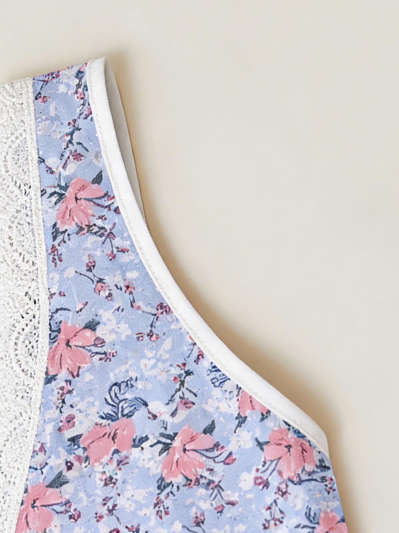 Spring Summer Limited Edition Women's Sleep Dress, Romantic Floral Print, Sleeveless V-Neck, Lace Trim, Elegant Comfortable Housewear