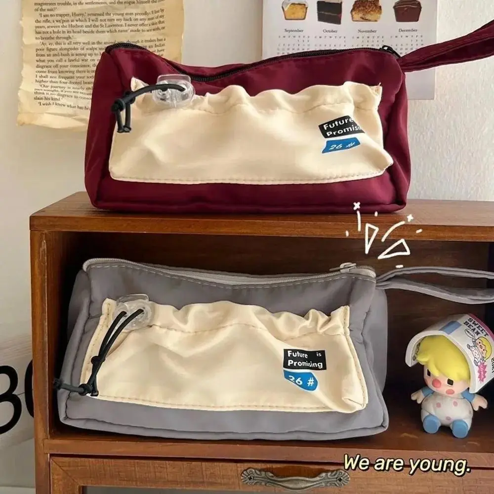 Cute Large Capacity Pencil Case Multi-layer with Handle Pen Bag Canvas Stationery Storage Pouch