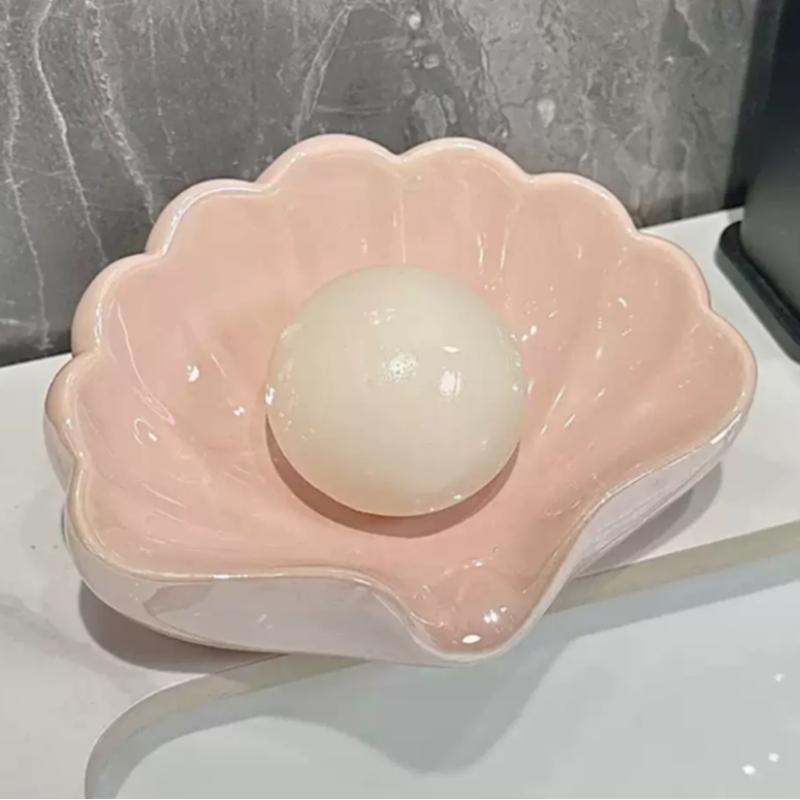Shell-Shaped Ceramic Soap Dish & Jewelry Tray, Elegant Bathroom Accessory, Perfect for Storing Soaps, Rings, Earrings, Ideal Gift for Women