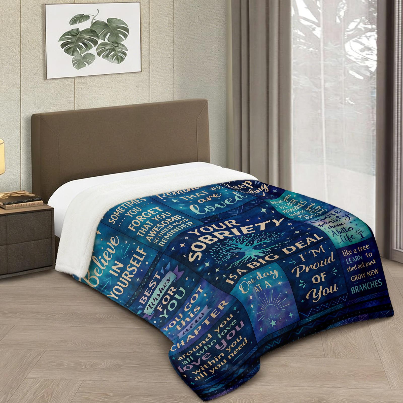 Flannel Blanket with Digital Print with Positive Affirmation Pattern to Motivate Alcohol Quitting Blanket Lightweight Soft and Comfortable Gift Blanket for Lunch Break Blanket Sofa Bed Of