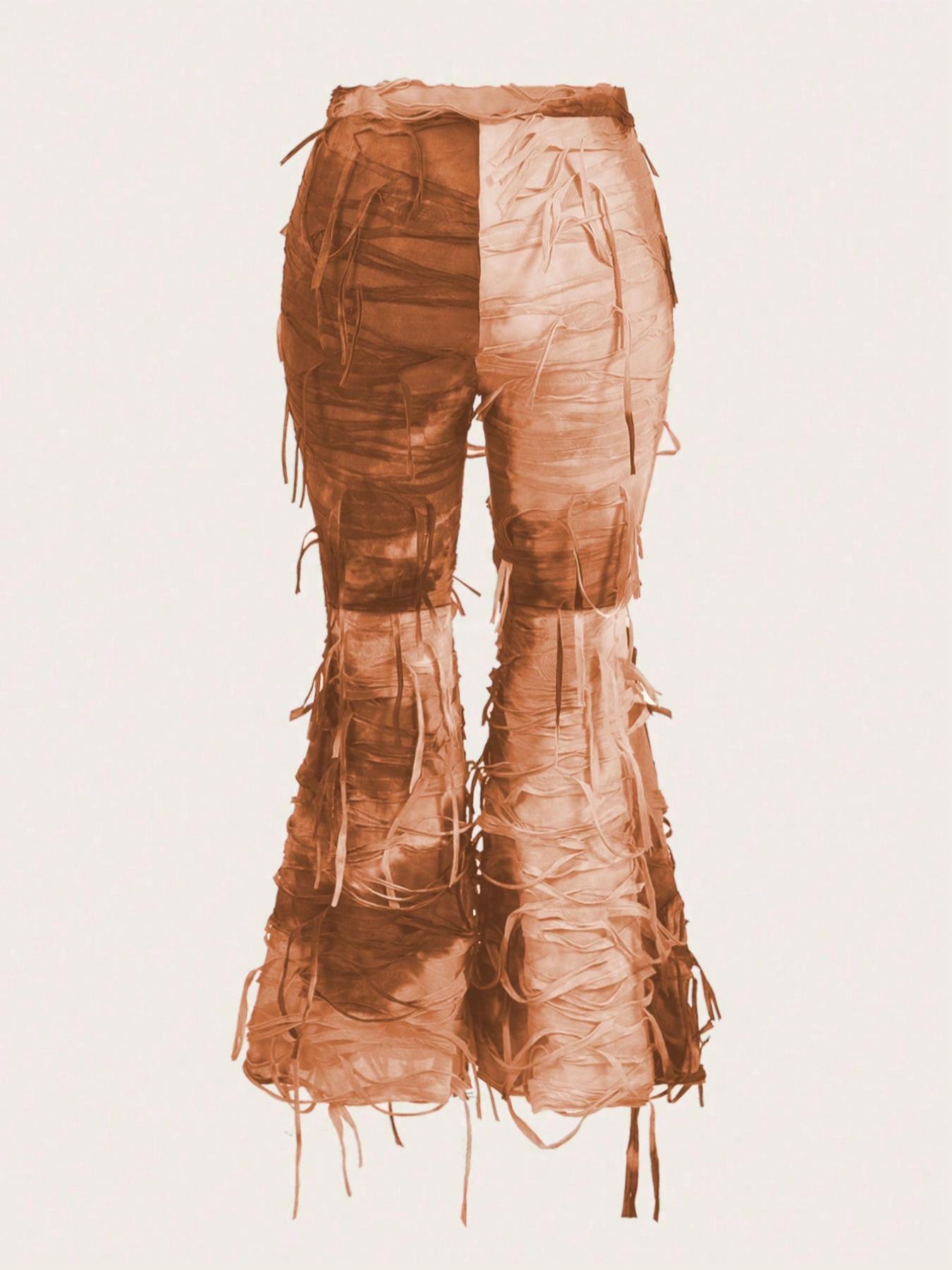 【Plus Size】 Tie Dye Ripped Flare Leg Leggings, Casual Comfy Bell Bottom Pants for Daily Wear, Women's Bottoms for All Seasons