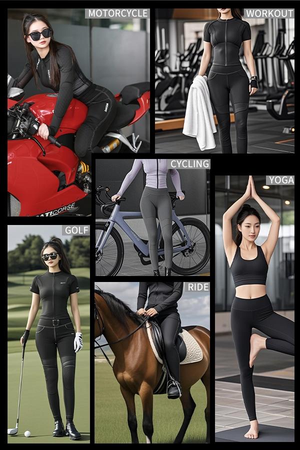 WOSAWE Women's Motorcycle Yoga Leggings with Removable Knee Pads Butt Lifting Cargo Pants High Waisted Sportswear Yoga fabric, light, smooth, no constraint, suitable for riding and daily use