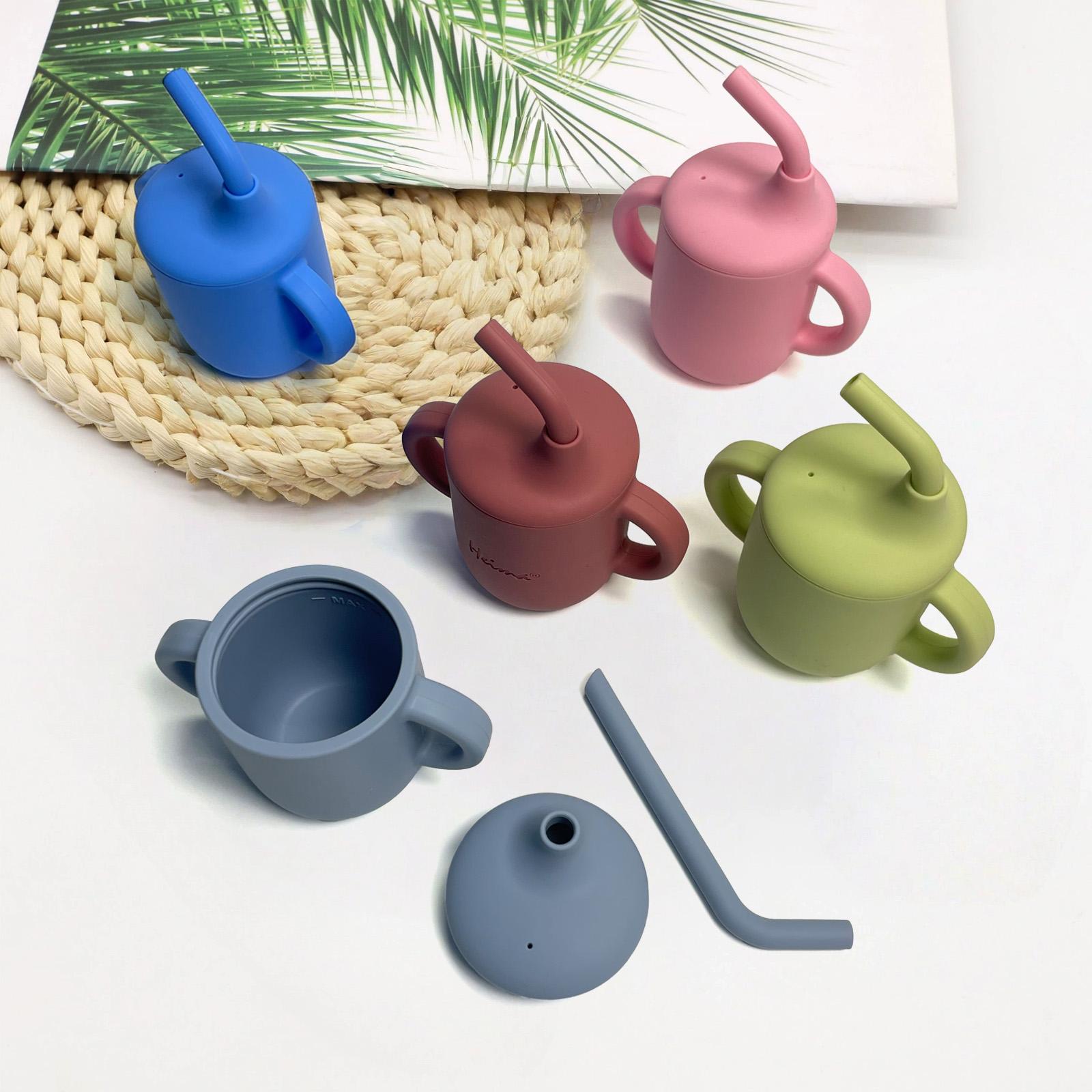 Tiny Silicone Drinking Training Cup with Soft Grip Handle Straw Spill-Proof Lid & Straw Reusable Cup for Baby & Toddler - Easy-Clean Design, Safe for Sippy Cup Transition Motor Skills Development Sippy Cup Easy Clean Baby Feeding Toddlers Drinking