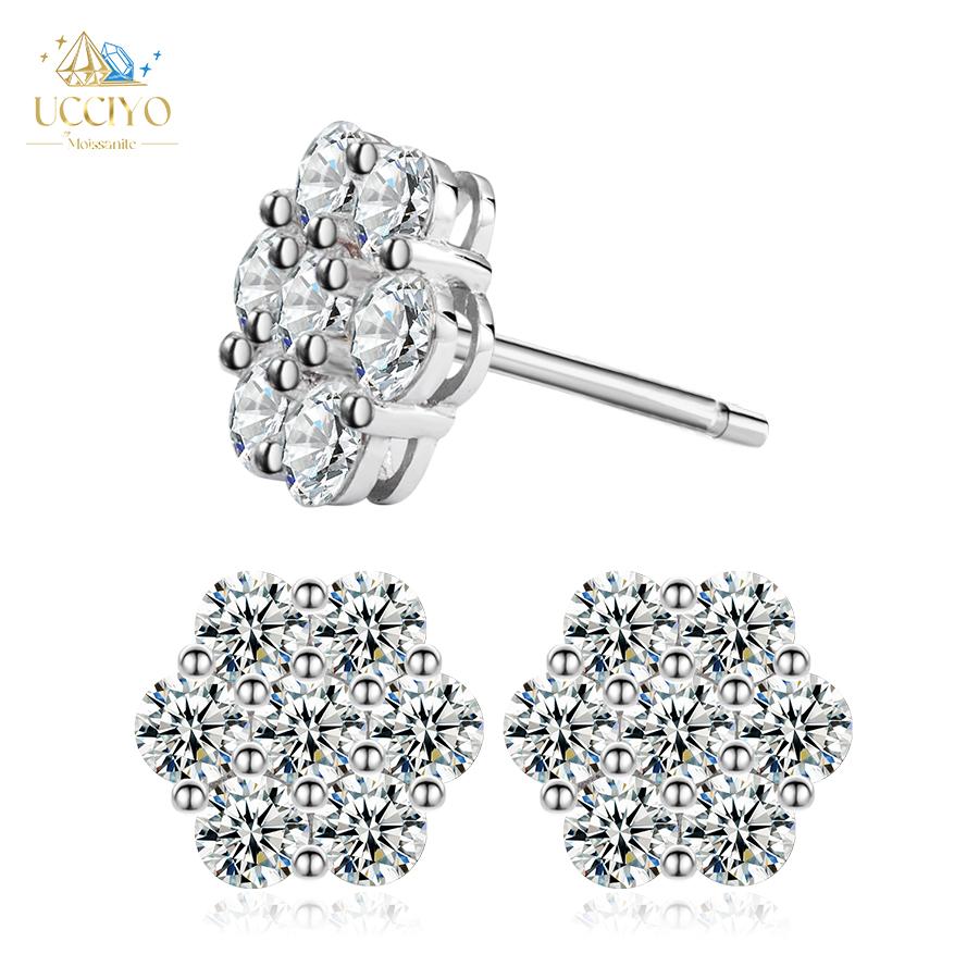 【E266 live2】Ucciyo S925 Synthetic Moissanite Flower Stud Earrings Synthetic Moissanite Jewelry Perfect Birthday for Men Women Silver Earrings Gold Earrings Moissanite Wedding Set