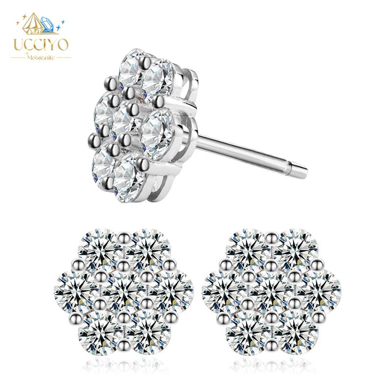 【E266 live2】Ucciyo S925 Synthetic Moissanite Flower Stud Earrings Synthetic Moissanite Jewelry Perfect Birthday for Men Women Silver Earrings Gold Earrings Moissanite Wedding Set