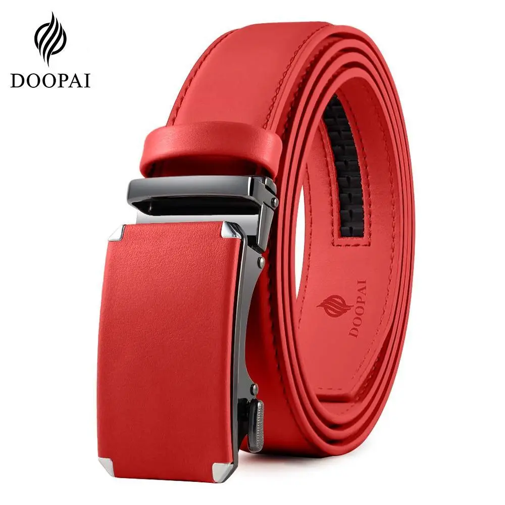 DOOPAI Men's Unisex 2-Pack Genuine Cowhide Leather Ratchet Belt, Auto-Buckle, Adjustable Cut-to-Fit, Workwear Dress Casual Golf Gift Set for Dad, Micro-Adjustable