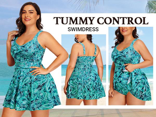 Tempt Me Women's Plus Size Swim Dress - One Piece Swimsuits Tummy Control Bathing Suit Swimwear 2026