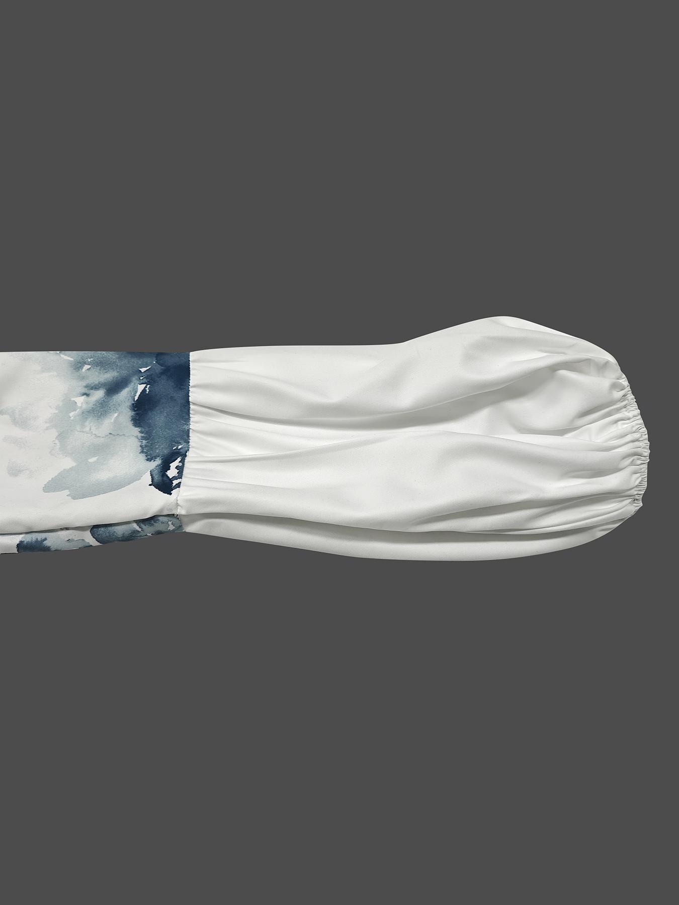 Women's Floral & Leaf Print Button Decor Shirts, Casual Elegant Bishop Sleeve Top for Daily Wear, Ladies Clothes for All Seasons, Button Up Blouse