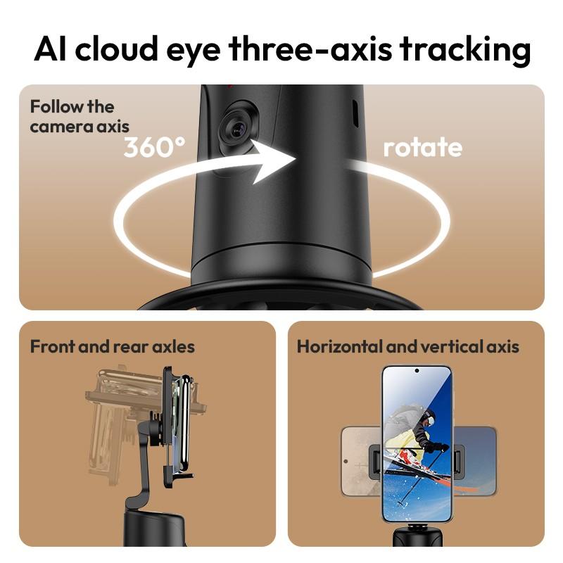 Compact 360° Auto Face Tracking Tripod & Selfie Stick - USB Rechargeable, Fast & Accurate for Vlogging, Live Streaming, Tracking Phone Holder Motion Sensing Phone Holder for Live Streaming, for All Mobile Phones
