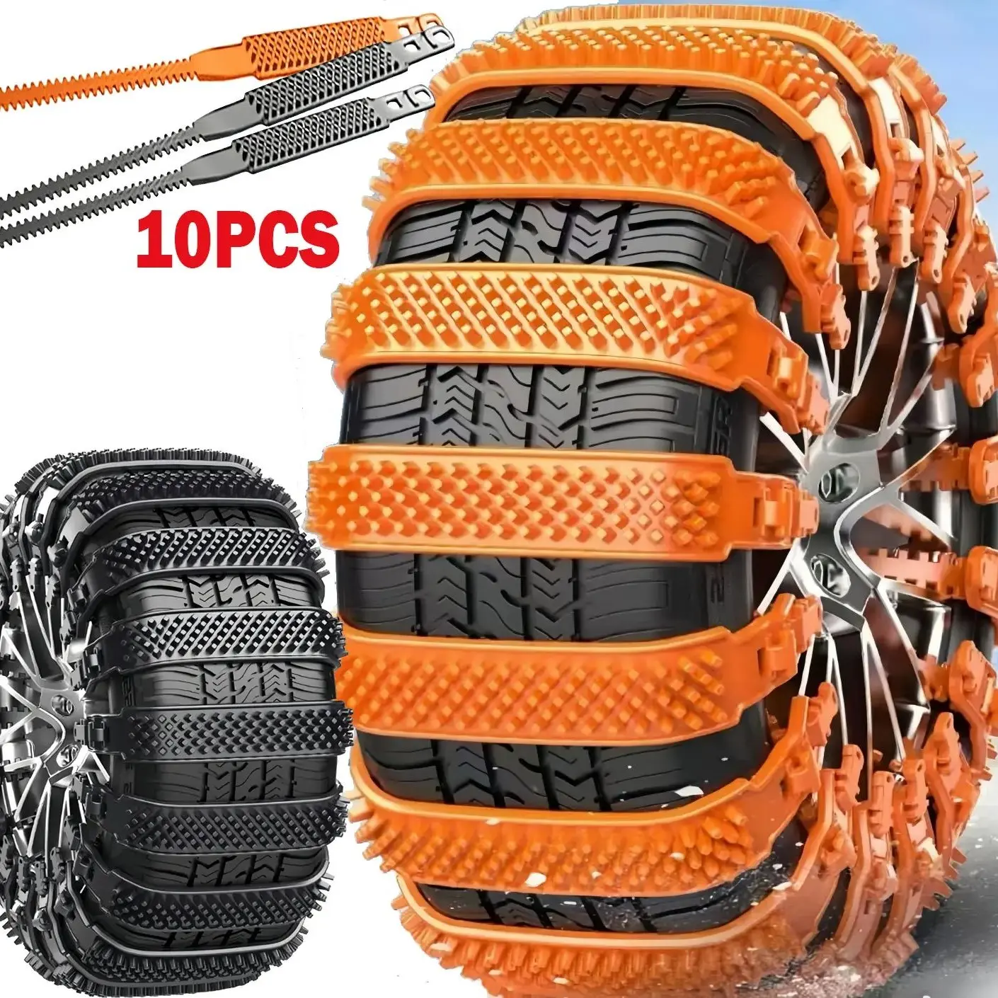 10pcs Reusable Snow Tire Chains, Portable Zip Tie Anti-Slip Chain, Durable Plastic, Easy Install, for Cars, Suvs, Motorcycles, Off-Road Vehicles
