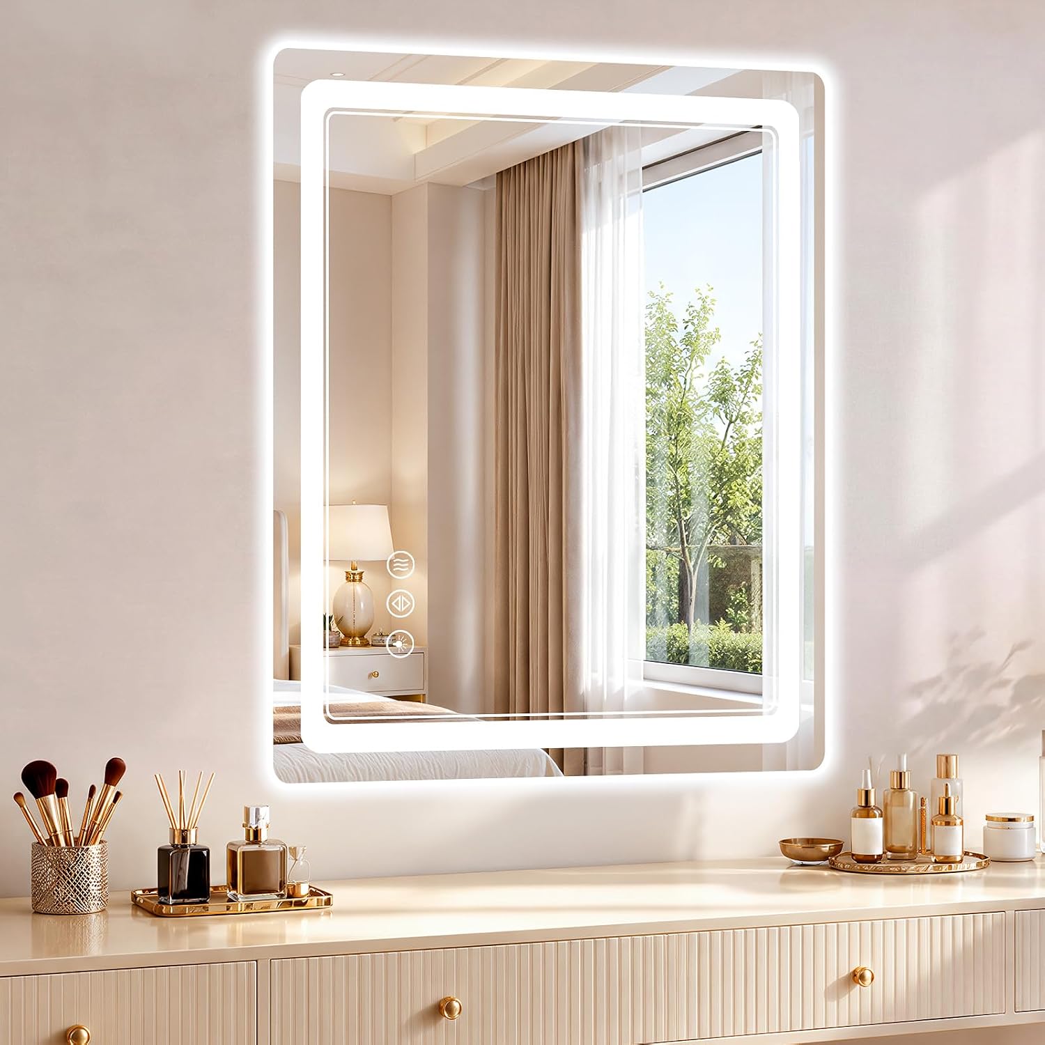 20"x28" Modern Rectangular LED Wall Mount Bathroom Mirror, Backlit + Front Lit, Anti-Fog, Dimmable, Memory Function, Shatterproof Tempered Glass (Horizontal/Vertical Installation)