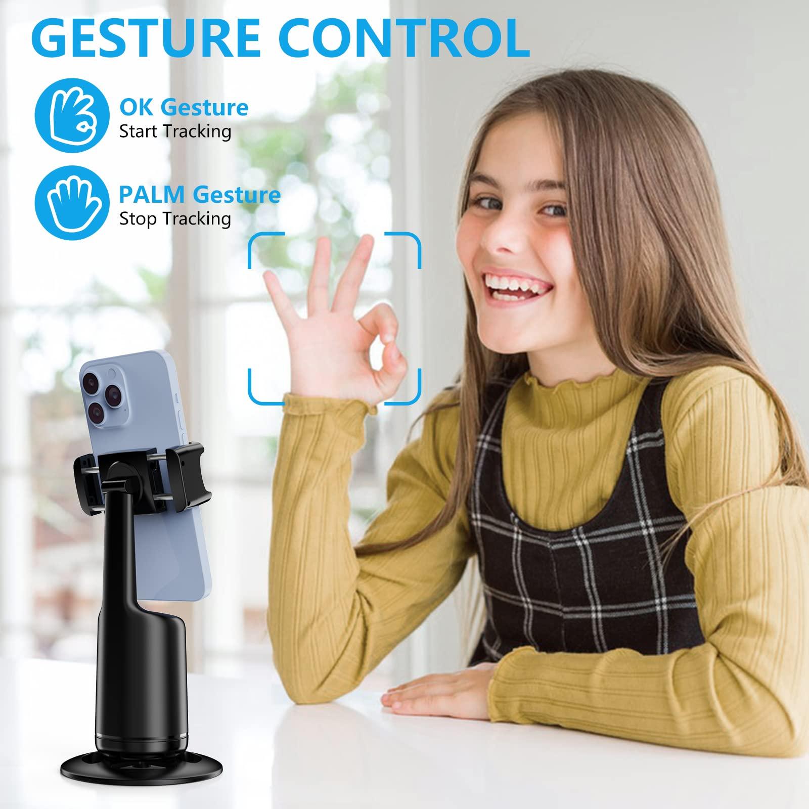 360 °   Rotating Automatic Face Tracking Cell Phone Holder Tripod, Standing Sitting Two Height Adjustable, Smart Shooting Camera Holder for Vlog Video Live Streaming, Rechargeable Battery Accessories Selfie Clip Remote Cellphone Photography Smartphone Bla