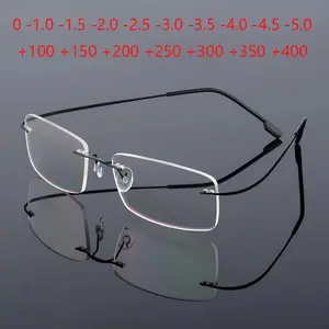 Ultralight Coating Frameless Myopia Glasses -1.0 -1.5 -2.0 To -5.0, Rimless Super Light Stainless Steel Hyperopia +1.0 +2.0 +4.0