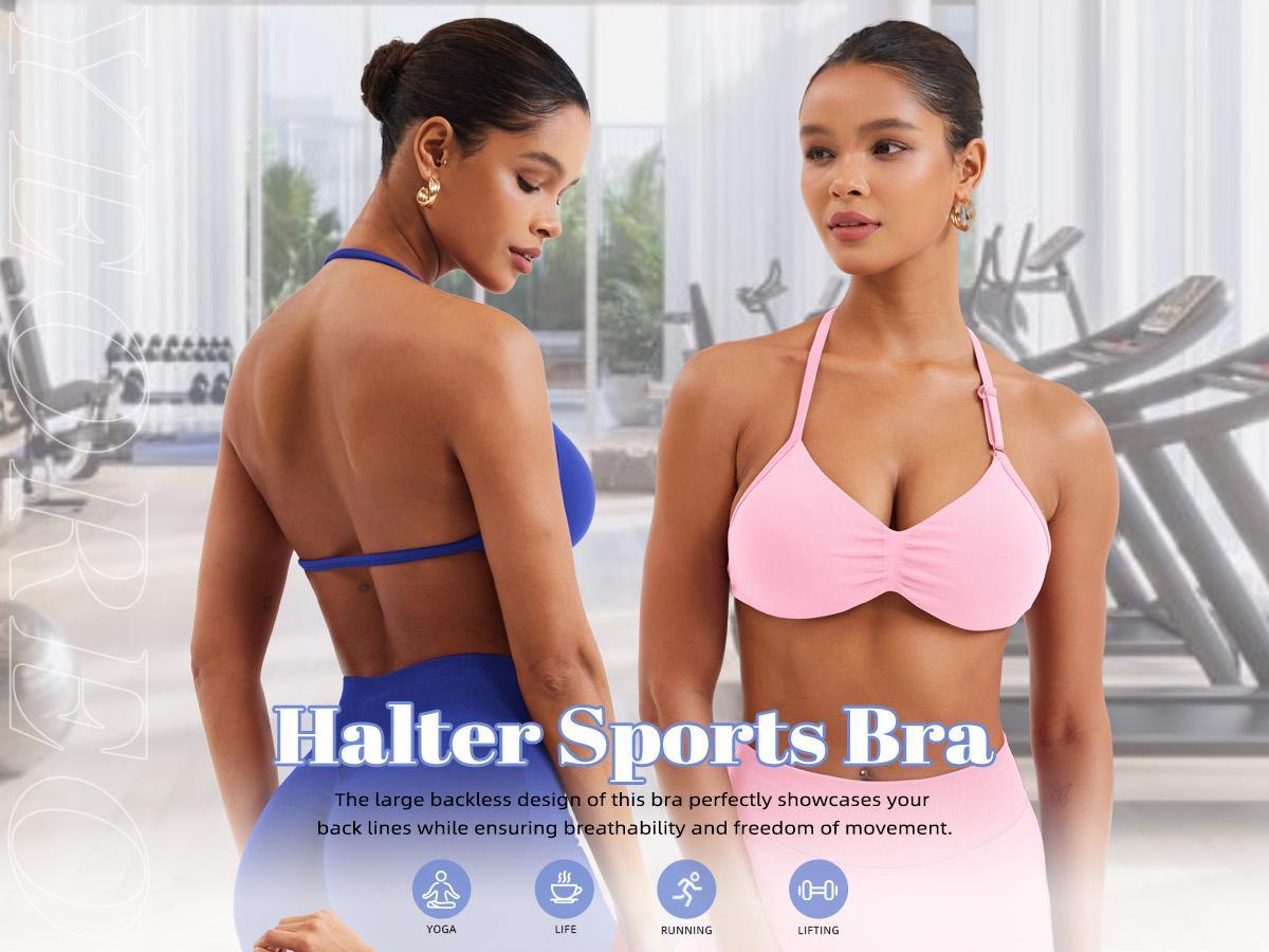 YEOREO SoftHue Women's Strappy Halter Sports Bra Padded Gym and Workout Yoga Top