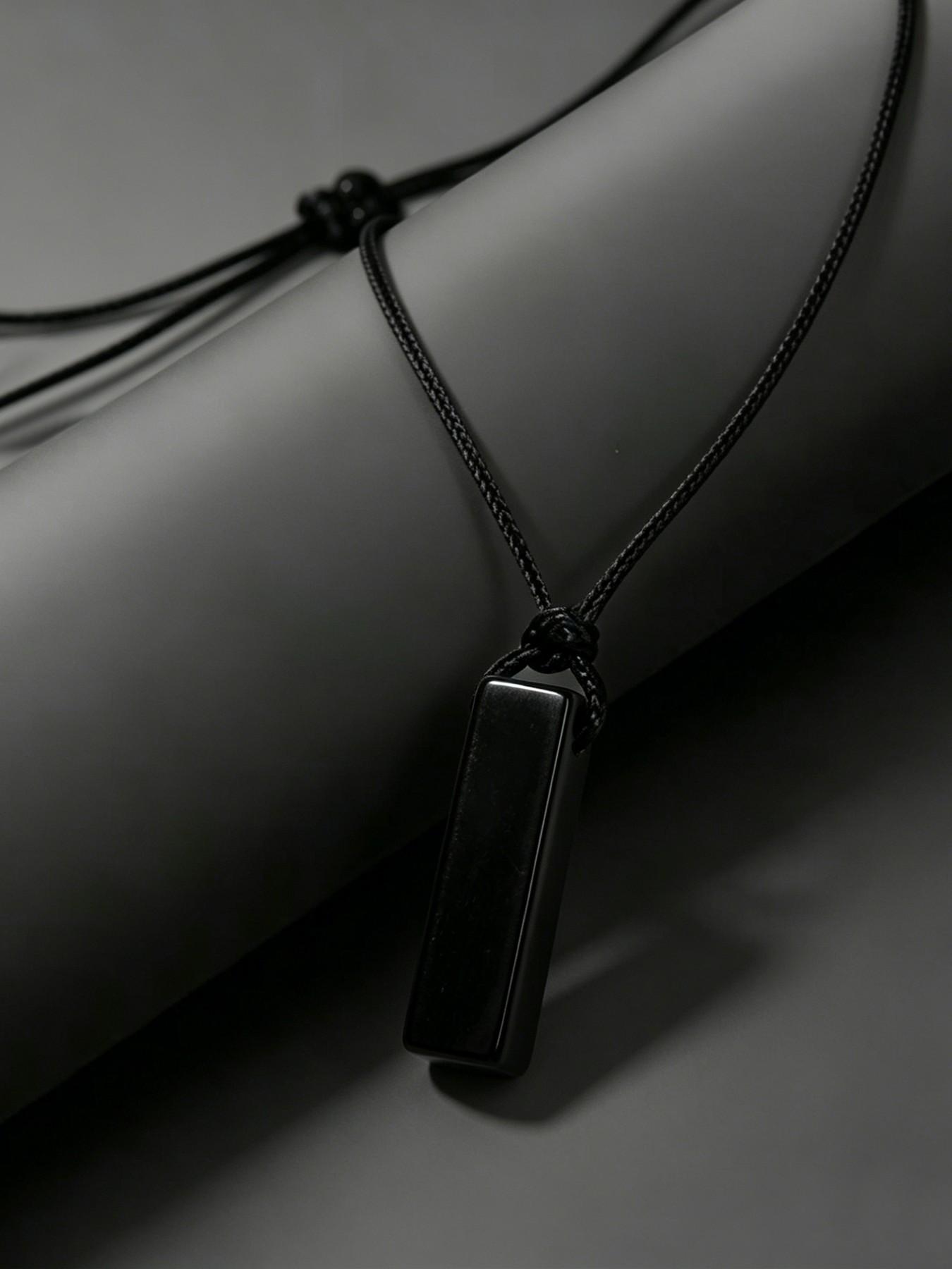Men's Irregular Stone Pendant Necklace, New Energy Original Stone Rope, Adjustable Protective Stone, Trendy Long Rectangle Pendant