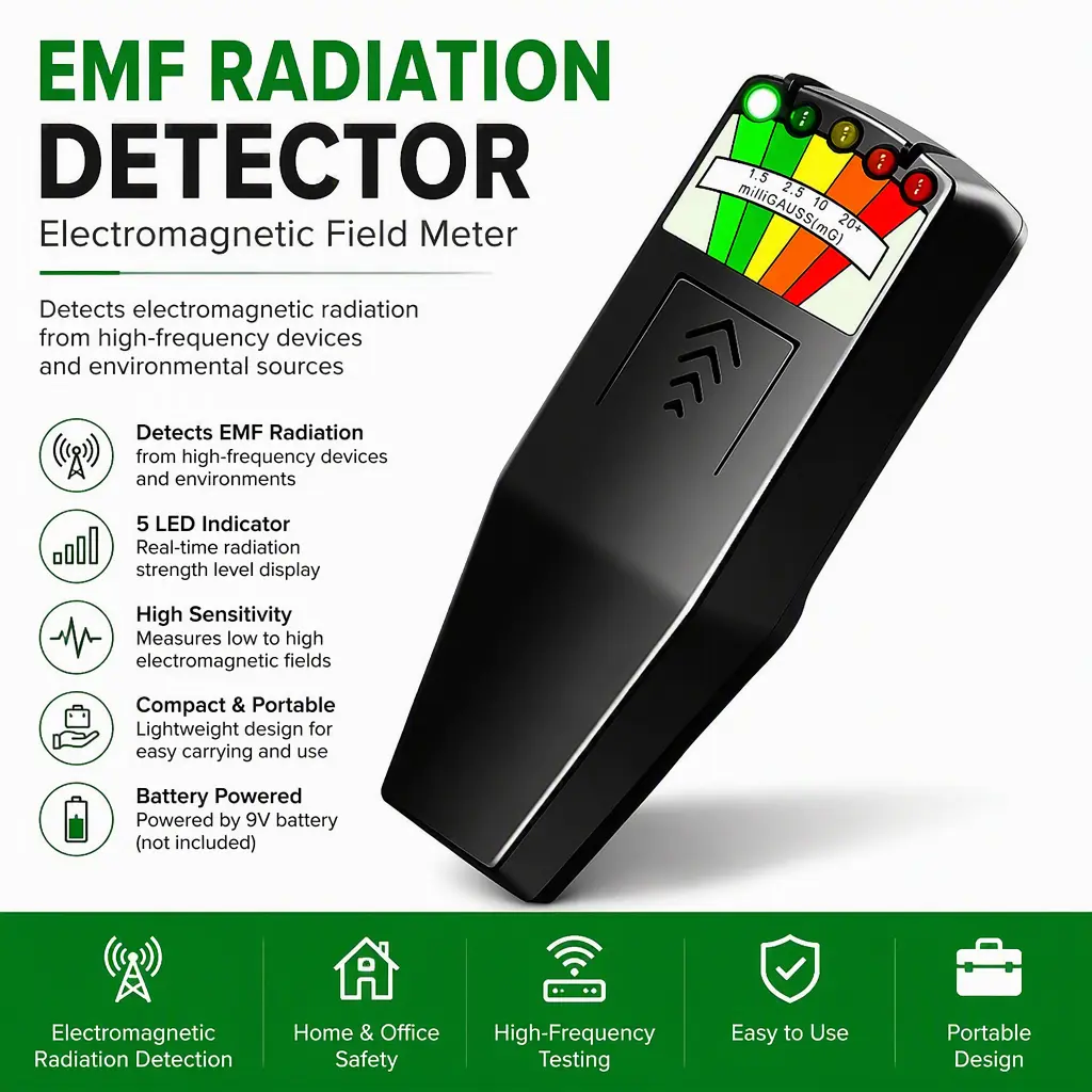 Portable Electromagnetic Radiation Detector, LED Scale Display EMF Meter, High Frequency Electromagnetic Wave Testing Tool