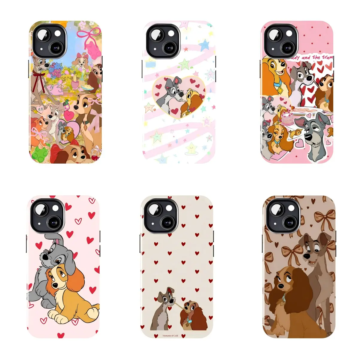 Puppy Love Phone Case, Cartoon Dog Couple Graphic Design, Sweet Heart Pattern, Pastel Cute Animal Aesthetic, Romantic Vintage Style Protective Phone Cover, Fun Gift for Pet Lovers Compatible with iPhone 11–17 Pro Max/Plus series and Samsung Galaxy S23–S25