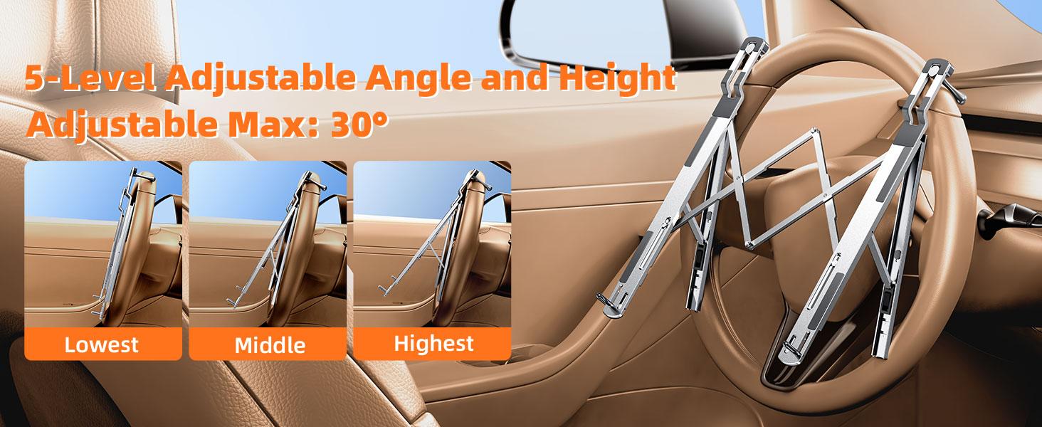 OATSBASF Car Laptop Mount Steering Wheel Tray Holder, Height Adjustable Car Desk for Laptop Computer Tablet, Foldable Portable Lap Laptop Stand for Car Vehicle Workstation Accessories Truck SUV Tesla