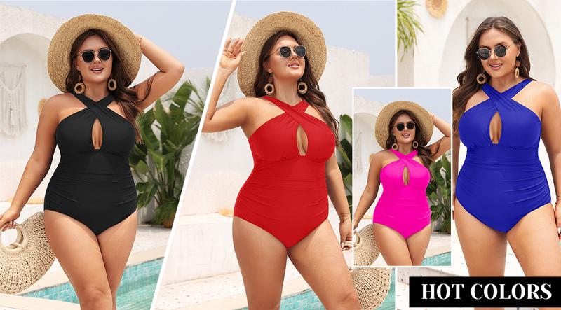 Daci Womens Front Cross Plus Size One Piece Swimsuits Tummy Control Keyhole Bathing Suits Swimwear Daci Womens Front Cross Plus Size One Piece Swimsuits Tummy Control Keyhole Bathing Suits Swimwear