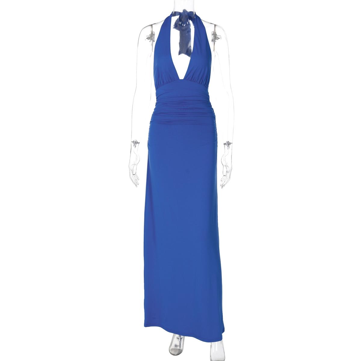 Women's Solid Backless Halter Neck Bodycon Evening Cocktail Dress, Fashion Casual Sleeveless Dress for Party Club Dating Wear, Ladies Summer Clothes Womenswear