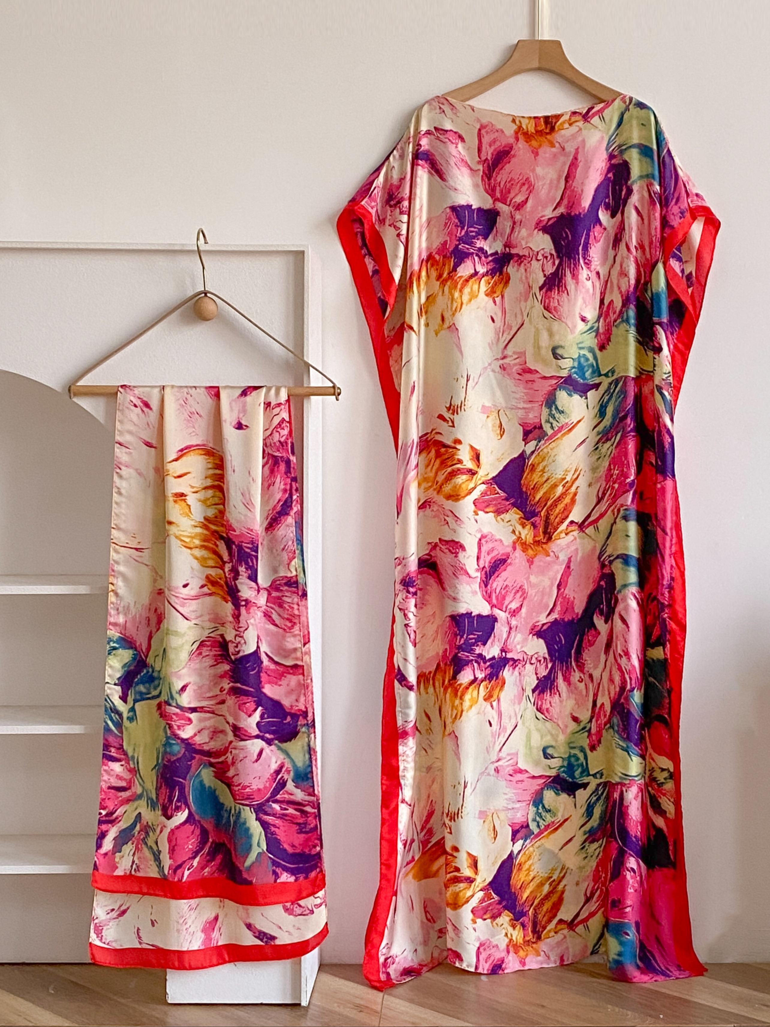 Women's Floral Print Long Scarf & Khimar, Boho Style Scarf & Shawl for Daily Wear, Fashion Accessories for Women & Girls