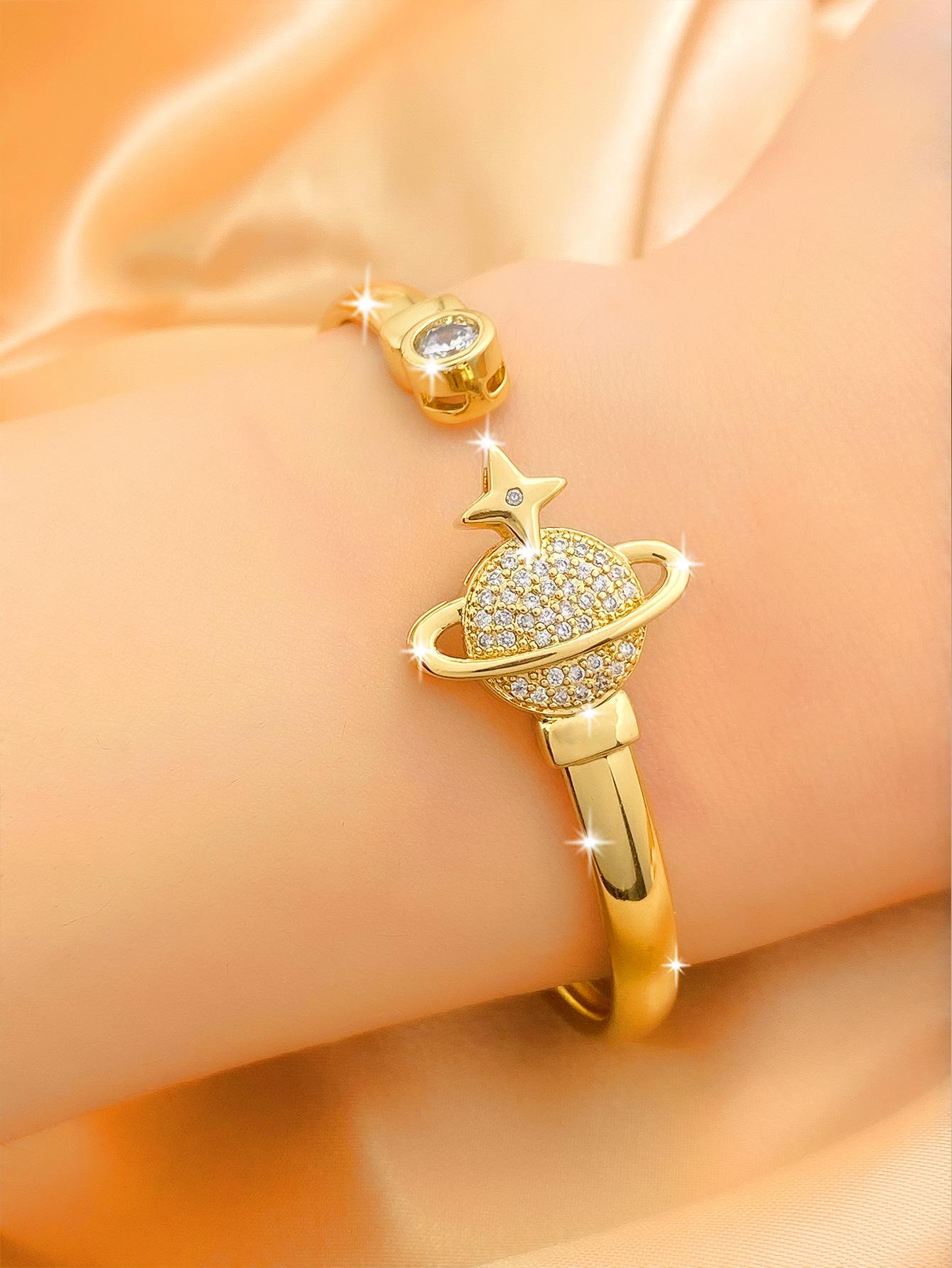 Cross-border fashion planet zircon open bracelet, adjustable, minimalist and high-end, elegant and versatile wristband