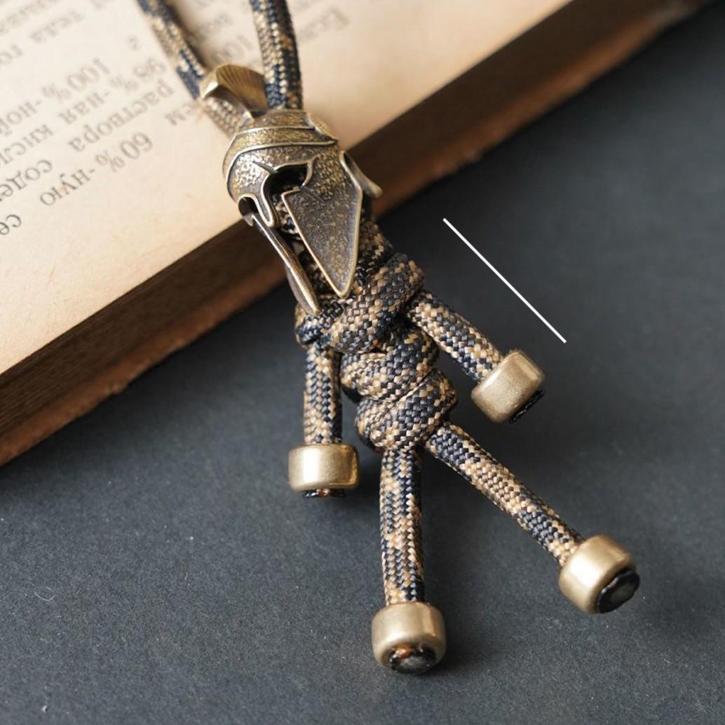 Spartan Warrior Paracord Keychain 2 Pack, Vintage Brass Helmet, Tactical Edc Car Key Holder, Outdoor Camping Gift for Men