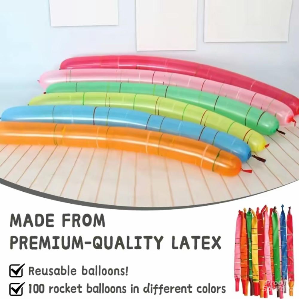 100 rocket balloons with two air pumps, colorful giant rocket balloons for parties