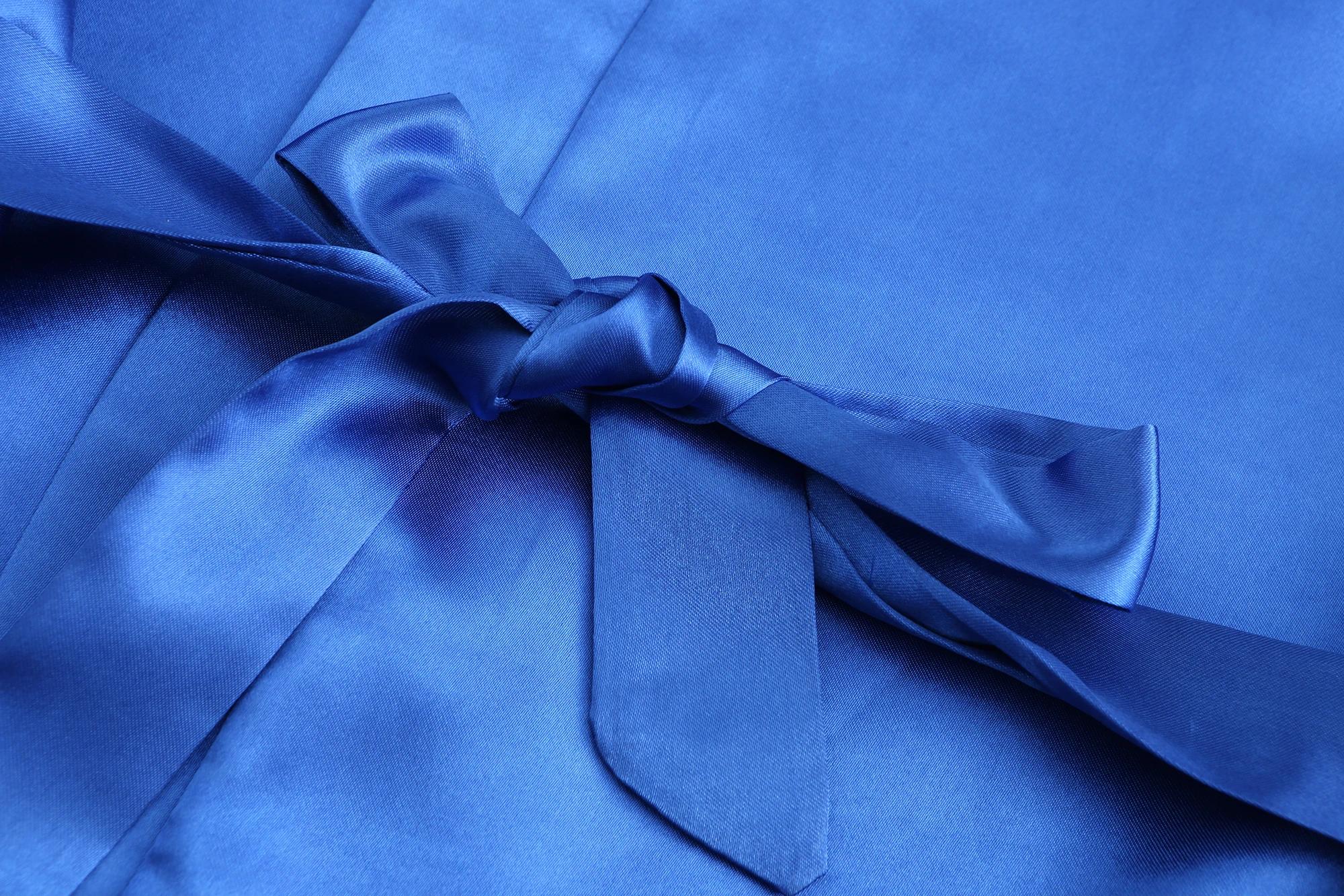 Team Bride Satin Kimono Lounge Robe, Royal Blue Bridesmaid Bathrobe with White Letters, Wedding Party Stress Relief Loungewear