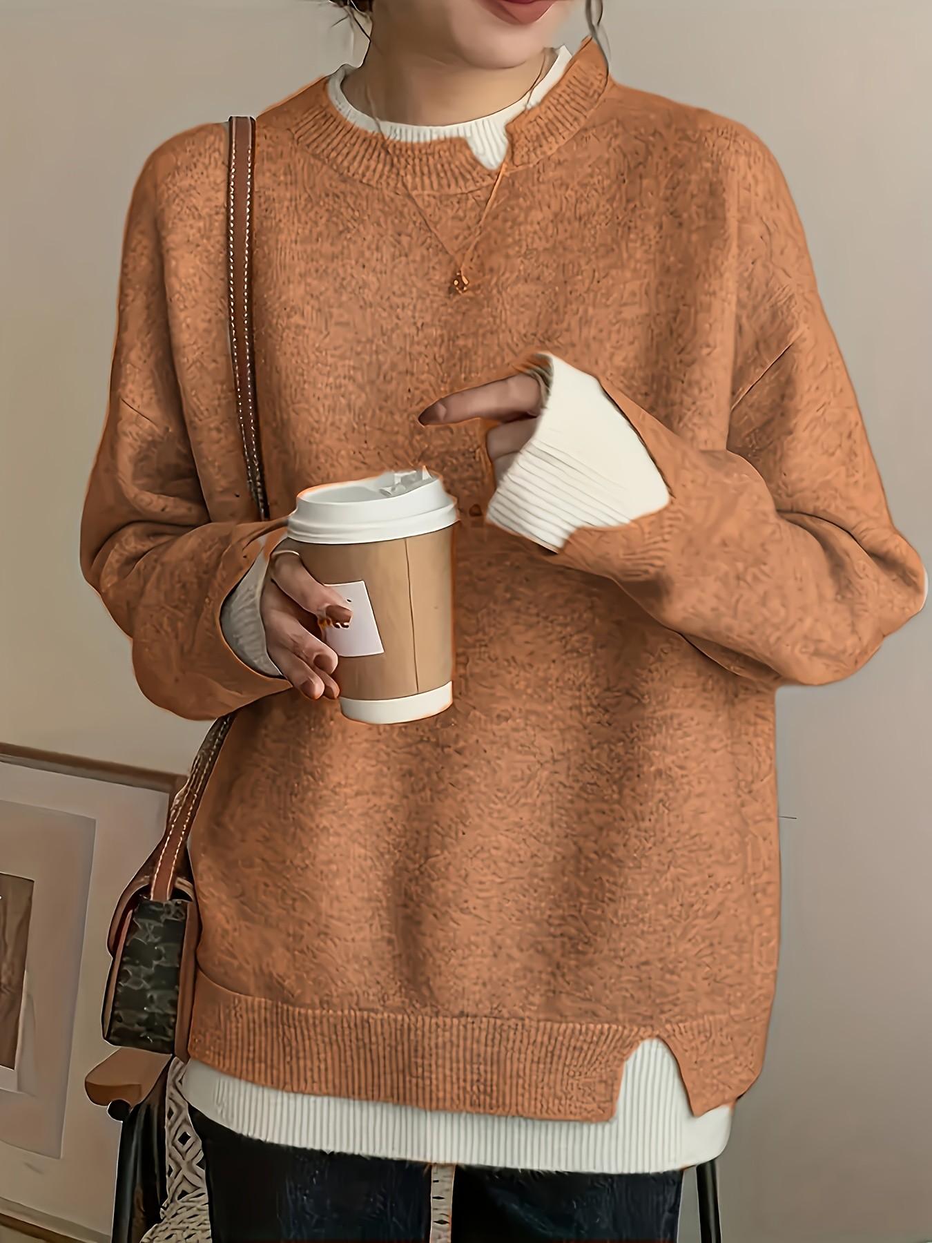 Women's Plus Size Fit Two-Piece Colorblock Long Sleeve Knit Pullover Sweater Knitwear, Elegant Casual Fashion for Spring Summer Fall Winter